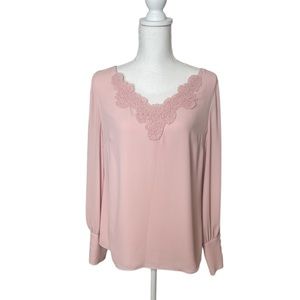 White House Black Market Pink Lace-Trim Cold Shoulder Blouse